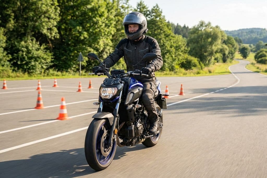jeune motard confiant sur route ouverte